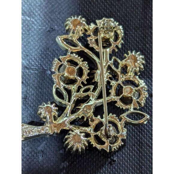 Lisner Vintage Women's Gold Rhinestone Floral Signed Screw Back Earrings & Mathi - Picture 8 of 9